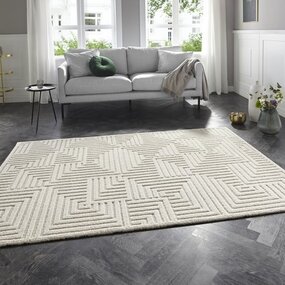 Elle Decoration - Modern Designteppich - Weicher Kurzflor - 3D-Effekt - Creme Elle Decoration - Modern Designteppich - Weicher Kurzflor - 3D-Effekt - Creme