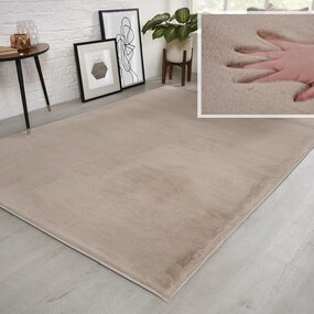 Flauschiger Teppich - Unifarbener Hochflor Superweich - Beige Flauschiger Teppich - Unifarbener Hochflor Superweich - Beige