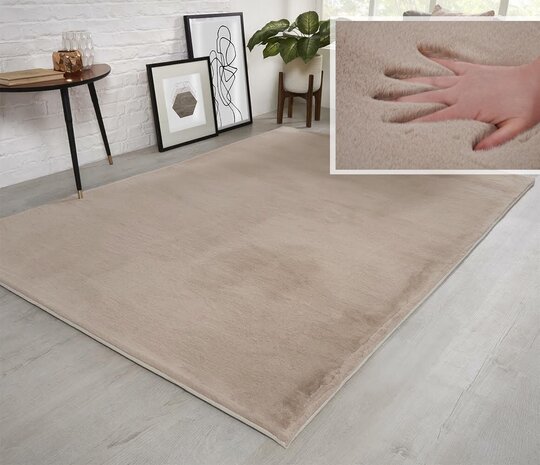Flauschiger Teppich - Unifarbener Hochflor Superweich - Beige Flauschiger Teppich - Unifarbener Hochflor Superweich - Beige