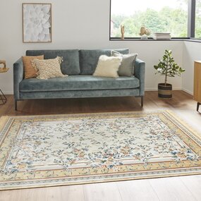 Klassischer Teppich - Kurzflor - Antik Flowers - Fransen - Creme Klassischer Teppich - Kurzflor - Antik Flowers - Fransen - Creme