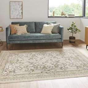 Klassischer Teppich - Kurzflor - Antik Flowers - Fransen - Creme/Beige Klassischer Teppich - Kurzflor - Antik Flowers - Fransen - Creme/Beige