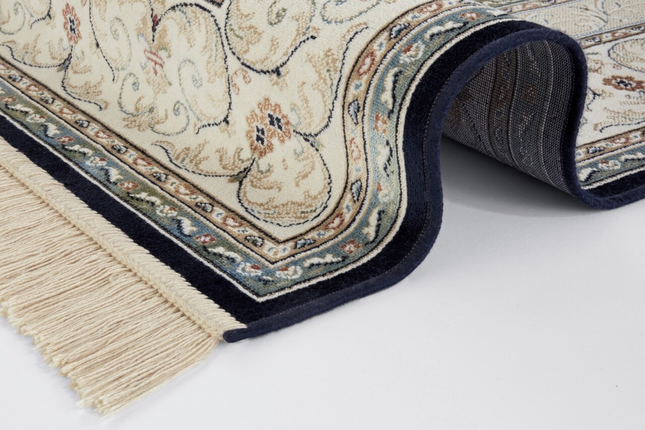 Klassischer Teppich - Kurzflor - Antik Flowers - Fransen - Dunkelblau Klassischer Teppich - Kurzflor - Antik Flowers - Fransen - Dunkelblau