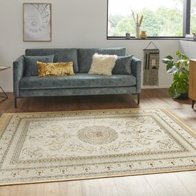Klassischer Teppich - Kurzflor - Antik Flowers - Fransen - Creme Klassischer Teppich - Kurzflor - Antik Flowers - Fransen - Creme