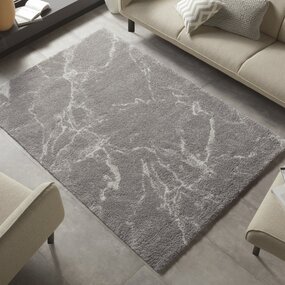 Hochflorteppich - Marmor Design - Grau / Creme Hochflorteppich - Marmor Design - Grau / Creme