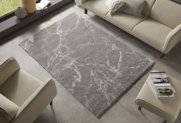 Hochflorteppich - Marmor Design - Grau / Creme Hochflorteppich - Marmor Design - Grau / Creme
