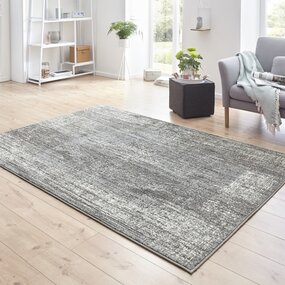 Vintage Niedrigflor-Designer-Velours-Teppich - Elysium - Grau / Creme Vintage Niedrigflor-Designer-Velours-Teppich - Elysium - Grau / Creme