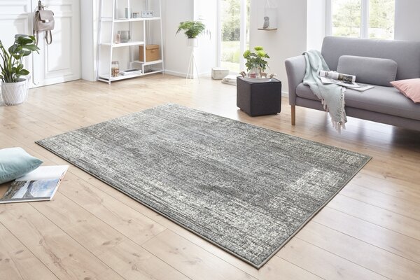 Vintage Niedrigflor-Designer-Velours-Teppich - Elysium - Grau / Creme Vintage Niedrigflor-Designer-Velours-Teppich - Elysium - Grau / Creme