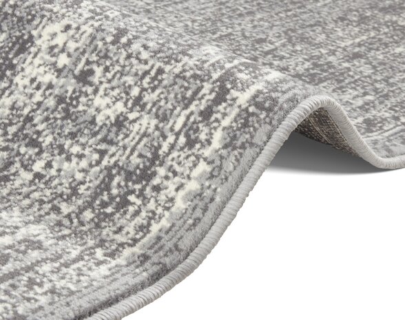 Vintage Niedrigflor-Designer-Velours-Teppich - Elysium - Grau / Creme Vintage Niedrigflor-Designer-Velours-Teppich - Elysium - Grau / Creme