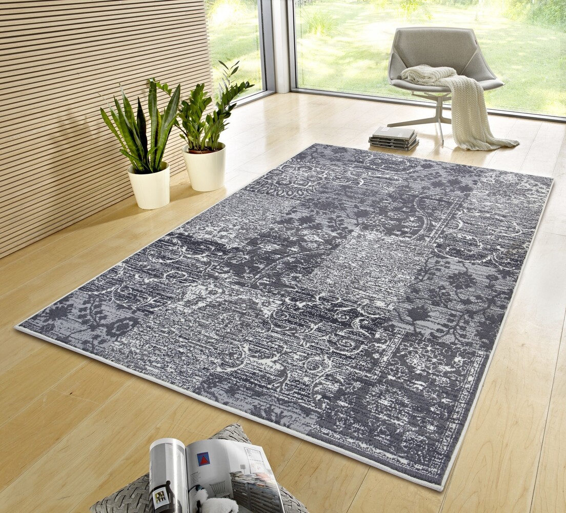 Vintage Teppich - Gloria Patchwork Grau/Creme Vintage Teppich - Gloria Patchwork Grau/Creme