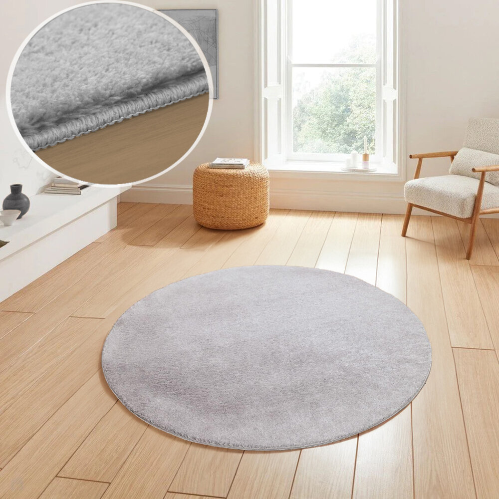 Rund waschbarer Teppich - Malaga Silber Rund waschbarer Teppich - Malaga Silber