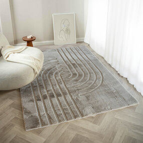 Japandi Hochflorteppich - Bohemian Arches Taupe Japandi Hochflorteppich - Bohemian Arches Taupe