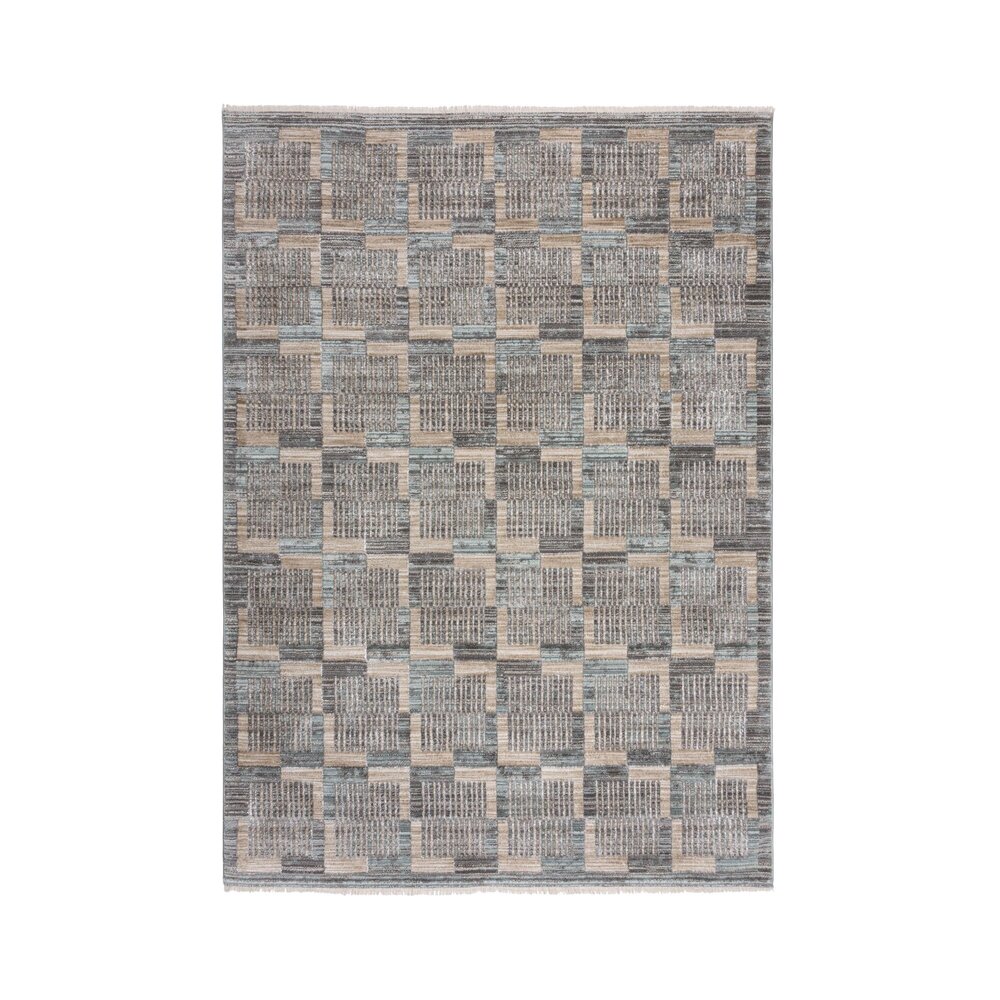 Modern Niedrigflor-Teppich - Evelyn Blocked - Grau/Beige/Blau Modern Niedrigflor-Teppich - Evelyn Blocked - Grau/Beige/Blau