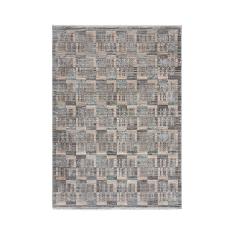 Modern Niedrigflor-Teppich - Evelyn Blocked - Grau/Beige/Blau Modern Niedrigflor-Teppich - Evelyn Blocked - Grau/Beige/Blau