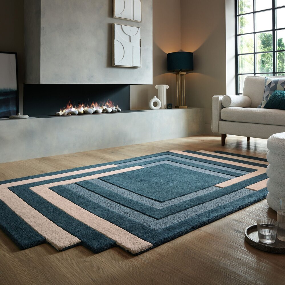 Abstrakter Teppich - Labyrinth Blau