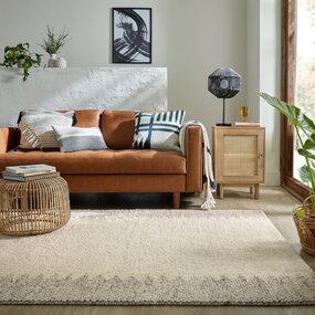 Mineralien Uni Teppich - Kurzflor - Wolle - Kugeln Rahmen Modern - Natur / Creme Mineralien Uni Teppich - Kurzflor - Wolle - Kugeln Rahmen Modern - Natur / Creme