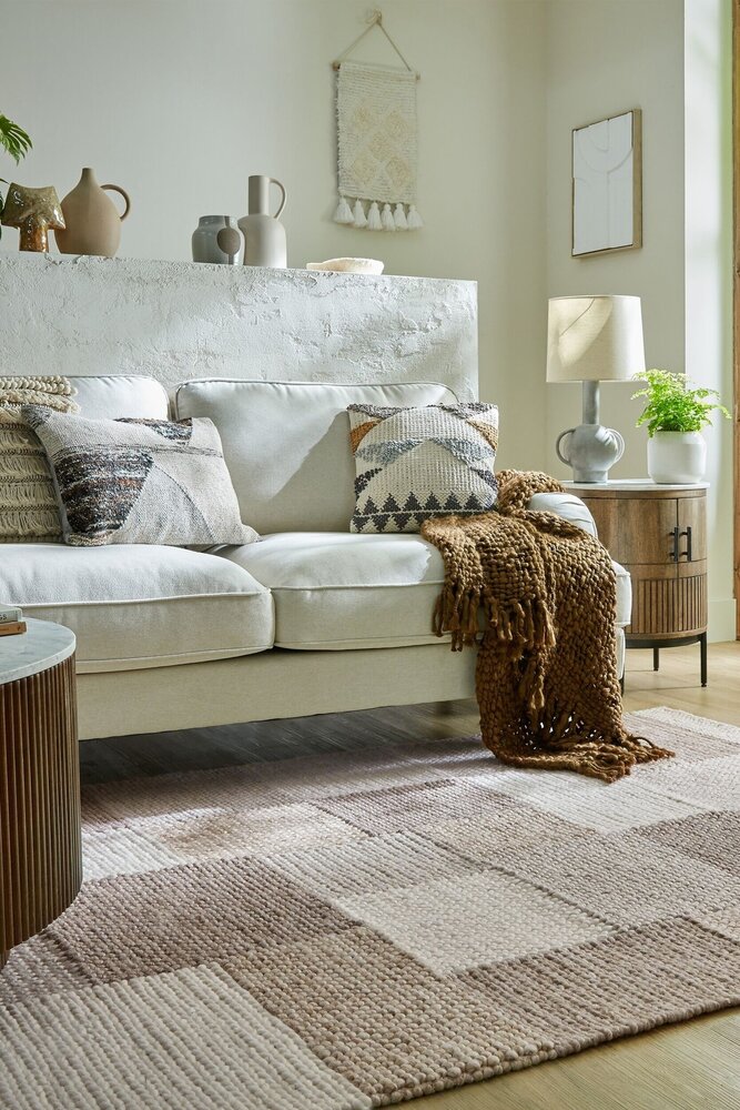 Mineralien Patchwork-Teppich - Kurzflor - Wolle - Ball Blocked Modern - Beige / Natur Mineralien Patchwork-Teppich - Kurzflor - Wolle - Ball Blocked Modern - Beige / Natur