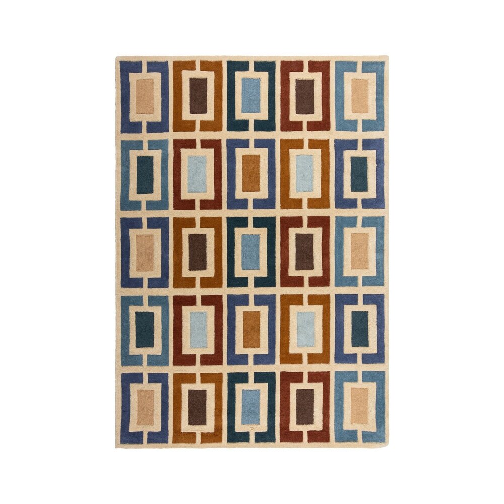 Retro Teppich Blocked - Handgetuftet Farbig - Blau / Multi Retro Teppich Blocked - Handgetuftet Farbig - Blau / Multi