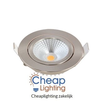 Cheaplighting IP20 LED inbouwspot 5W 400-450Lm kantelbaar rvs DIM