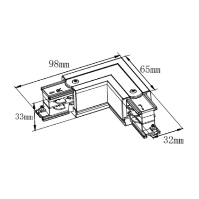 TSONG L-vorm koppelstuk t.b.v. spanningsrail 3-fase 4-draads