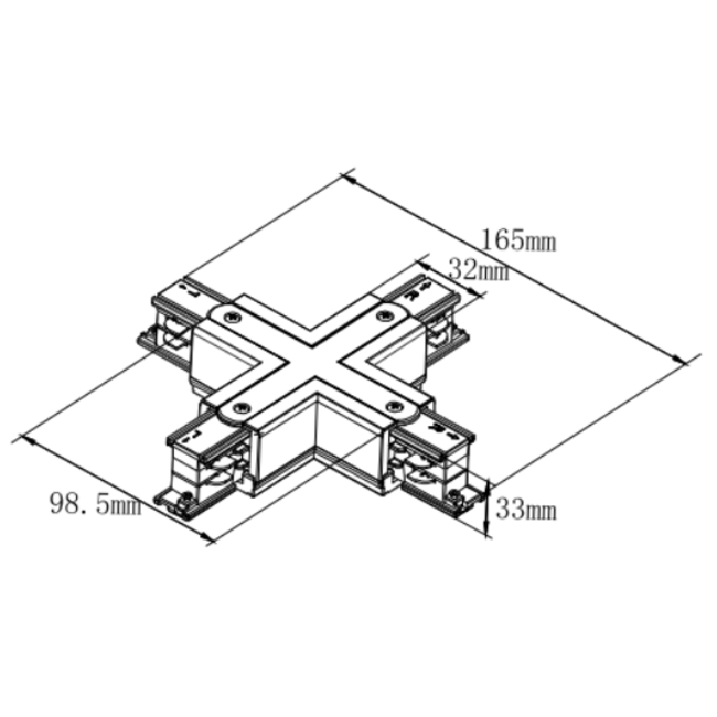TSONG X-vorm koppelstuk t.b.v. spanningsrail 3-fase 4-draads