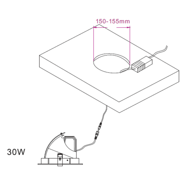 TSONG COB IP20 LEDspot 30W CRI80+ WIT 23° Ф165*H143mm Zaagmaat: 150-155mm 2550Lm