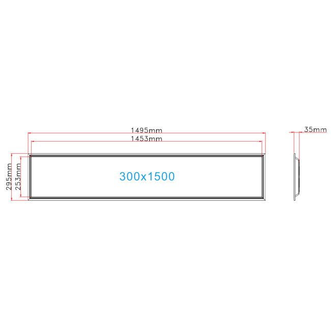 TSONG Backlit LEDpaneel 300x1500mm 36W 3000K IP41 wit 140Lm/W