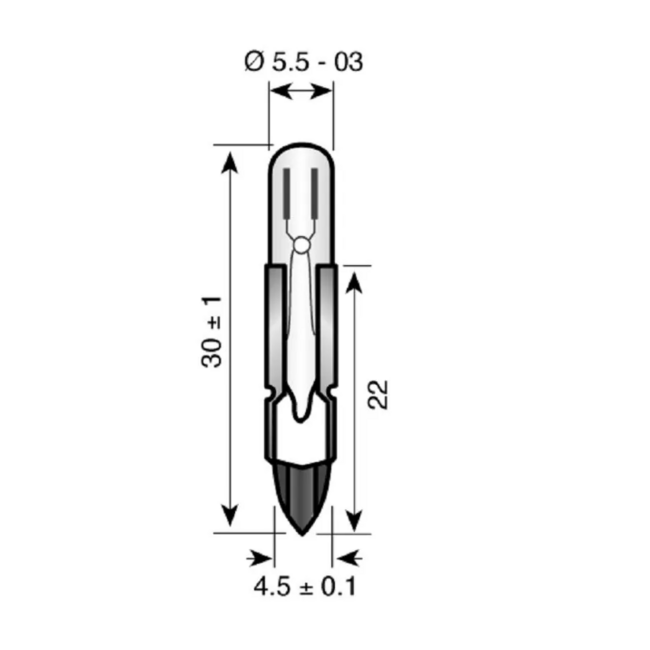 CHEAPLIGHTING T5.5 5.5x30mm 30V 40mA 1.2W 8714101052685 (*10-pack!)