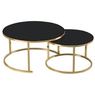 Luxury Living Coffee Table Slide Round Gold Frame - Black Glass Top