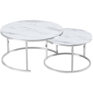 Luxury Living Coffee Table Slide Round Chrome Frame - Marble Glass Top