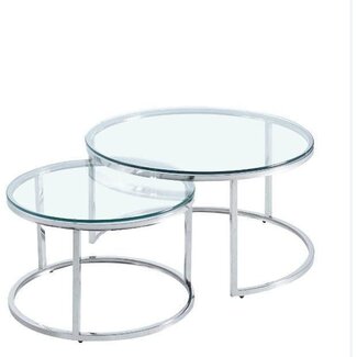 Luxury Living Coffee Table Slide Round  Chrome Frame - Clear Glass