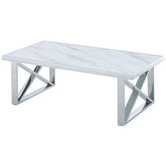 Luxury Living Coffee Table Chrome Frame - Marble Glass Top