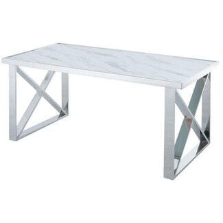 Luxury Living Dining Table 180cm Chrome Frame - Marble Glass Top