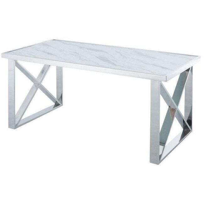 Dining Table 180cm Chrome Frame - Marble Glass Top