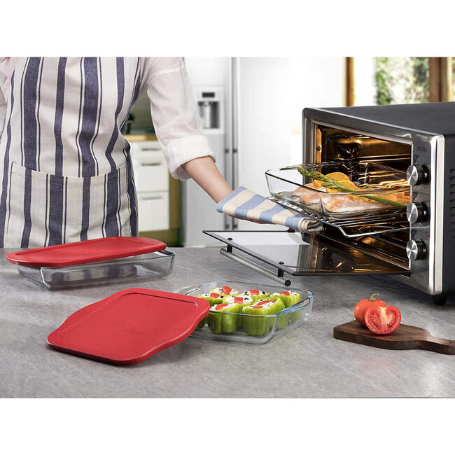 Pasabahce Borcam ovenschaal met deksel | Rood | 3200 cc