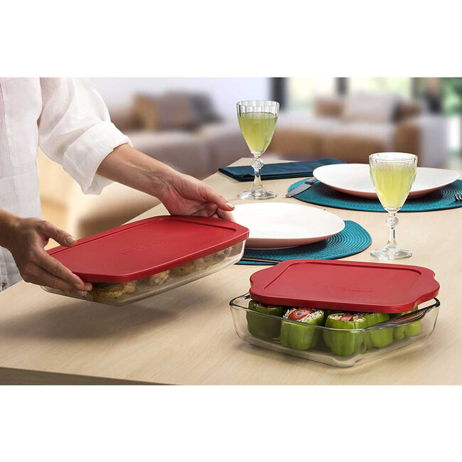 Pasabahce Borcam ovenschaal met deksel | Rood | 3200 cc