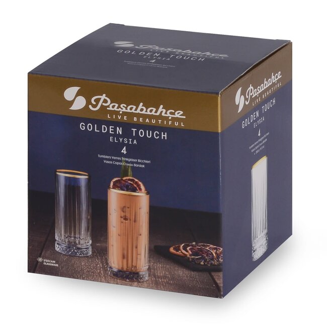Pasabahce 4 Elysia Lang Drinkglazen Goud | 280ml