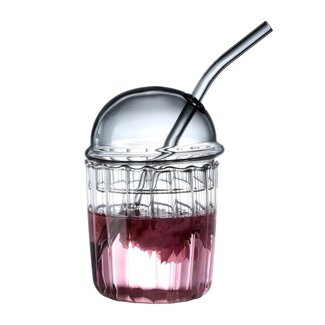 ALMINA Vivien Glass Tumbler with Lid & Straw | 500 ml