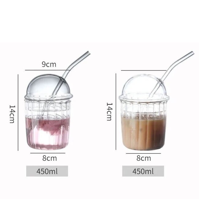 ALMINA Vivien Glass Tumbler with Lid & Straw | 500 ml