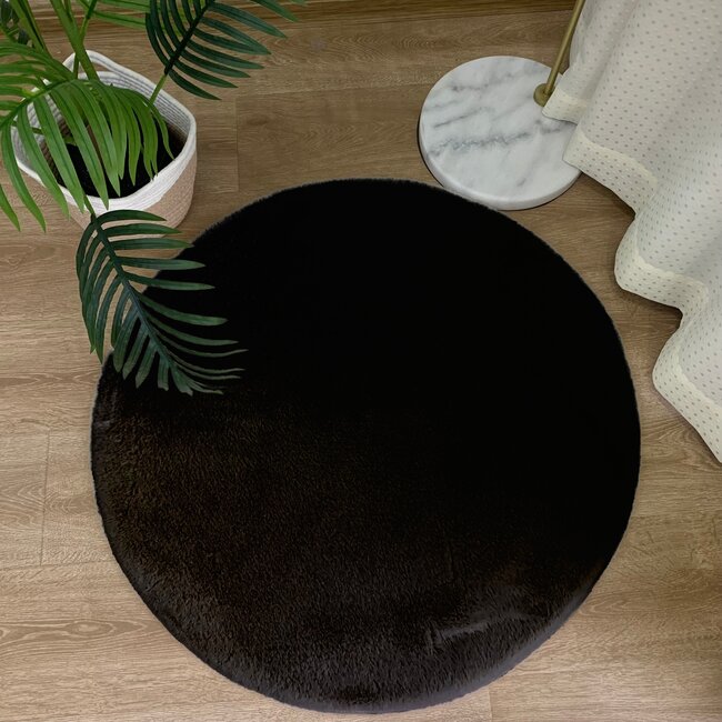 Fluffy Tapijt Zwart Rond | 160x160