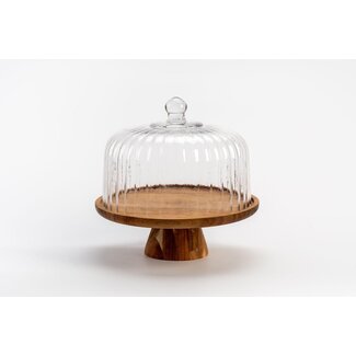 Acacia Cake Stand with Glass Cover | 30.5 cm
