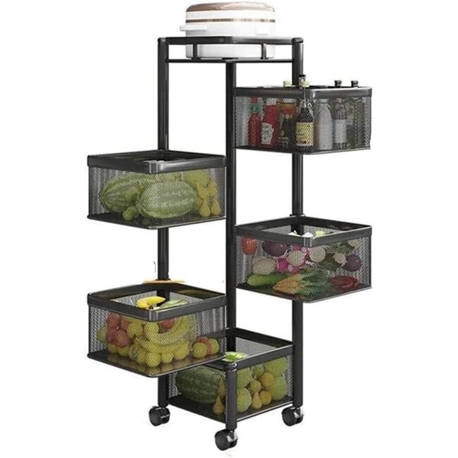 Keukentrolley 5-laags Rolwagen Vierkant | Zwart