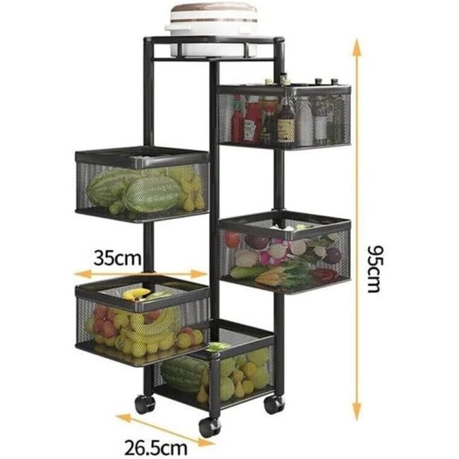 Keukentrolly Rolwagen Vierkant | Zwart