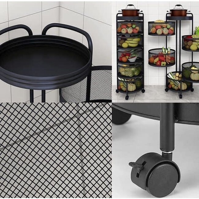 Keukentrolly 5-laags Rolwagen Rond | Zwart