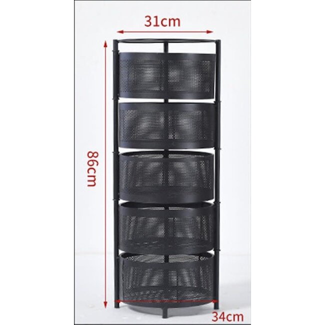 Keukentrolly 5-laags Rolwagen Rond | Zwart