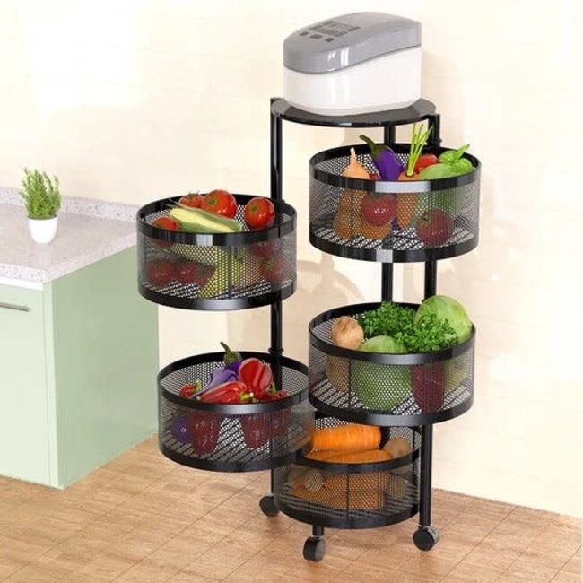 Keukentrolly 5-laags Rolwagen Rond | Zwart