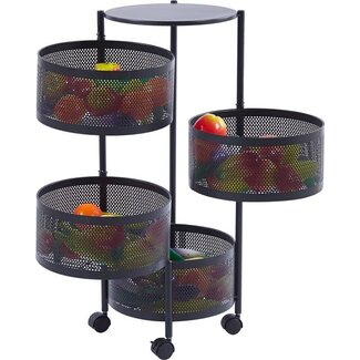 Bavary Keukentrolley 4-laags Rolwagen Rond | Zwart