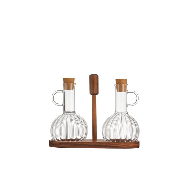 Almina Luana Con Due Olieflessen met Acacia Houder | 2x350ml
