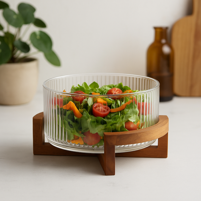 Bavary Acacia Geribbelde Glazen Kom | 24.5cm