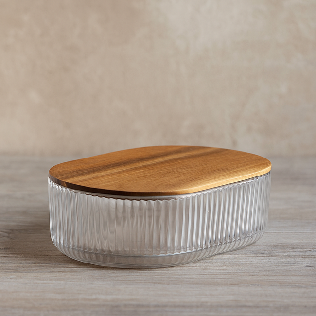 Bavary Glass Storage Container with Acacia Lid | 25.5cm