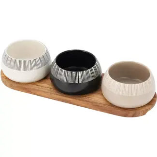 EH Serving Board with Ceramic Bowls | 4-Piece Set
